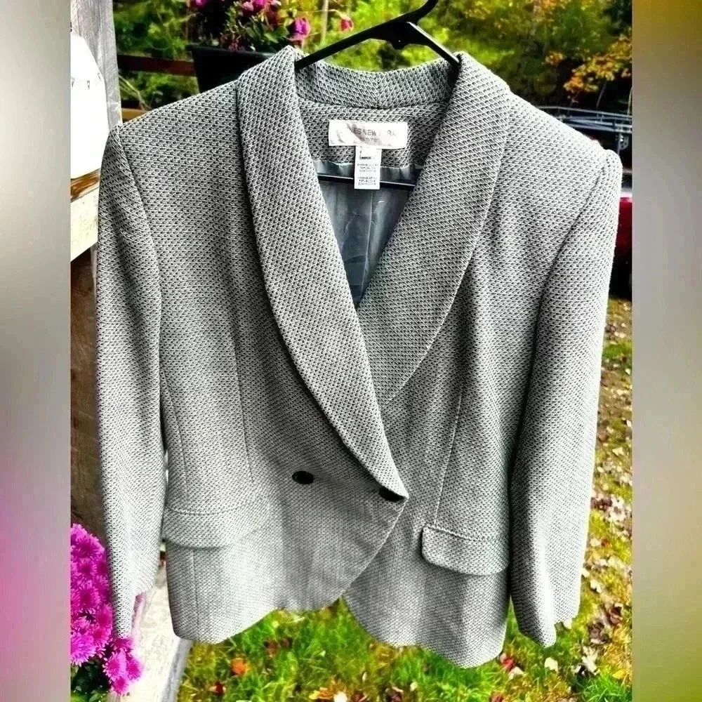 Jones New York 100% Wool Women's Petite Sz 10 Petite Double Breasted Gra…